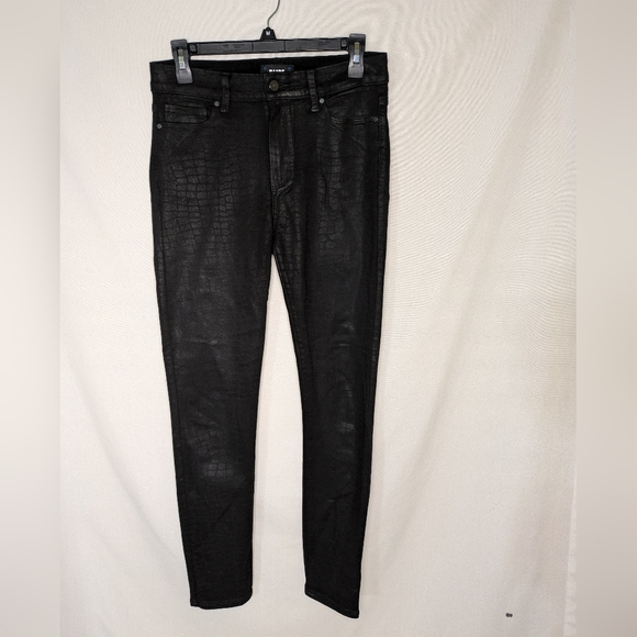 PAIGE Hoxton Ultra Skinny Black Croc Luxe Coating Black Denim Jeans Womens 28 - Picture 2 of 12